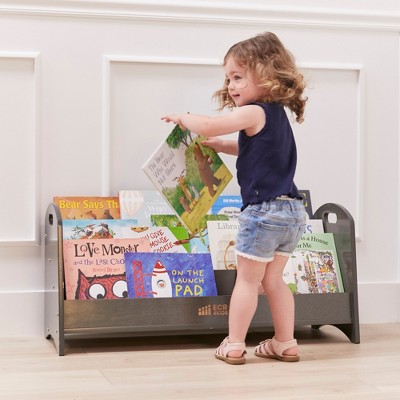 Grey Wash Birch 3-Shelf Kids Book Display with Handles