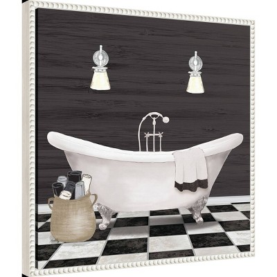 Modern Bathroom I White Canvas Wall Art with Beaded Frame