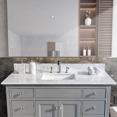 LOVMOR 49x22inch bathroom stone vanity top engineered stone carrara white marble color with rectangle undermount ceramic sink and 3 faucet hole