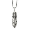 Chisel Stainless Steel Antiqued and with White Cat's Eye Feather Pendant on a 24" Box Chain Necklace - 2 of 4