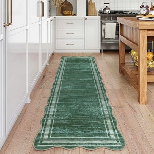Modern Bordered Area Rug Washable Scalloped Accent Carpet, Irregular Non-Slip Low Pile Area Rugs for Living Room Bedroom - 1 of 4