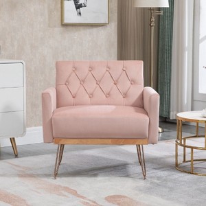 CAVINAS Velvet Accent Chair with Tufted Button Back, Gold Metal Legs and Trim, Wide Seat and Armrests, for Living Room, Bedroom - 1 of 4