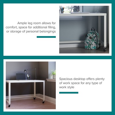 White Metal Standing Desk with Mobile Filing Cabinet