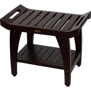 DecoTeak® Tranquility® 24" Teak Wood Shower Bench with Shelf and LiftAide® Arms in Woodland Brown Finish - 1 of 4