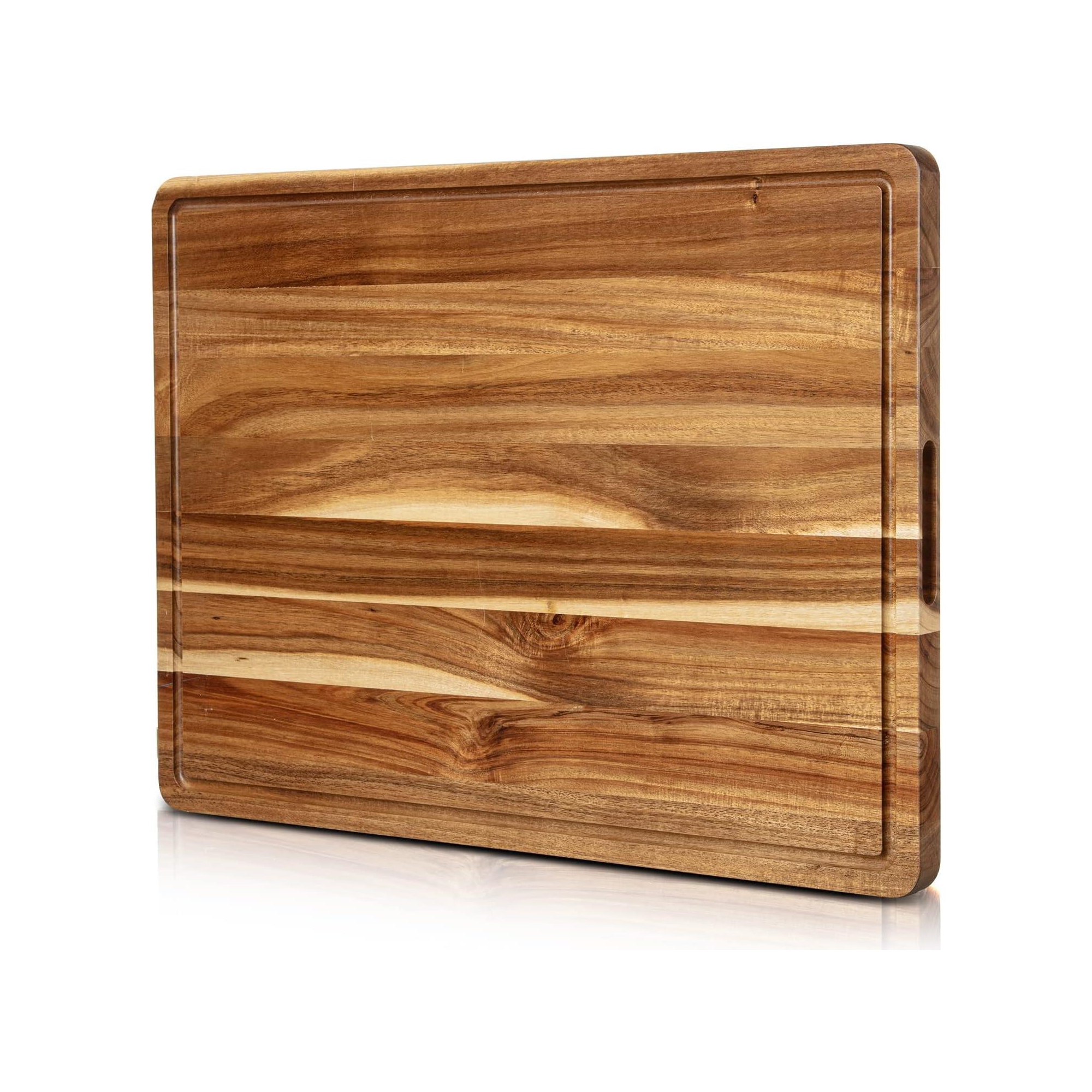 Cheese Charcuterie Board for Kitchen, Extra Large Cutting Board with Side Handles & Juice Grooves, Reversible Wooden Chopping Board, 24 x 18 In