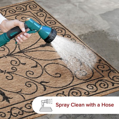 Charming Brown Vine-Inspired 9' x 12' Easy-Care Synthetic Area Rug