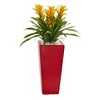 Nearly Natural 26-in Triple Bromeliad Artificial Plant in Red Planter - 2 of 2