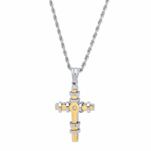 Steeltime Stainless steel cross pendant with simulated diamond. Color Options: Black, Gold, Silver - 1 of 4