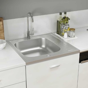 vidaXL Kitchen Sink with Drainer Set Silver 23.6"x23.6"x6.1" Stainless Steel - 1 of 4