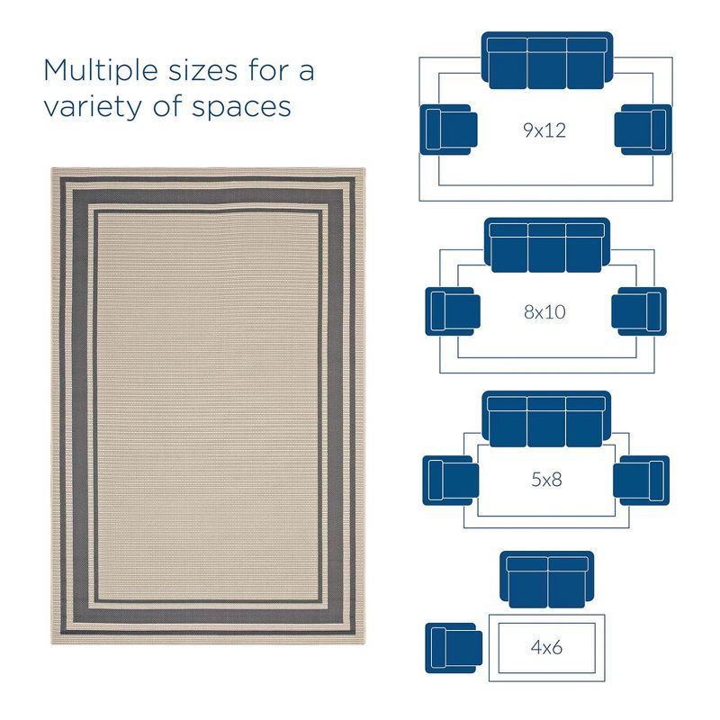 Modway Rim Solid Border 5 x 8 Foot Indoor and Outdoor Accent Area Rug for Kitchen, Bedroom, Play Room, Living Room, and Dining Rooms, Gray and Beige, 5 of 7
