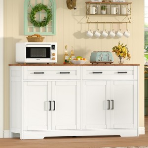 USIKEY Large Sideboard Buffet Cabinet with 4 Doors and 2 Drawers, Modern Coffee Bar with Adjustable Shelves for Kitchen, Dining Room, White - 1 of 4