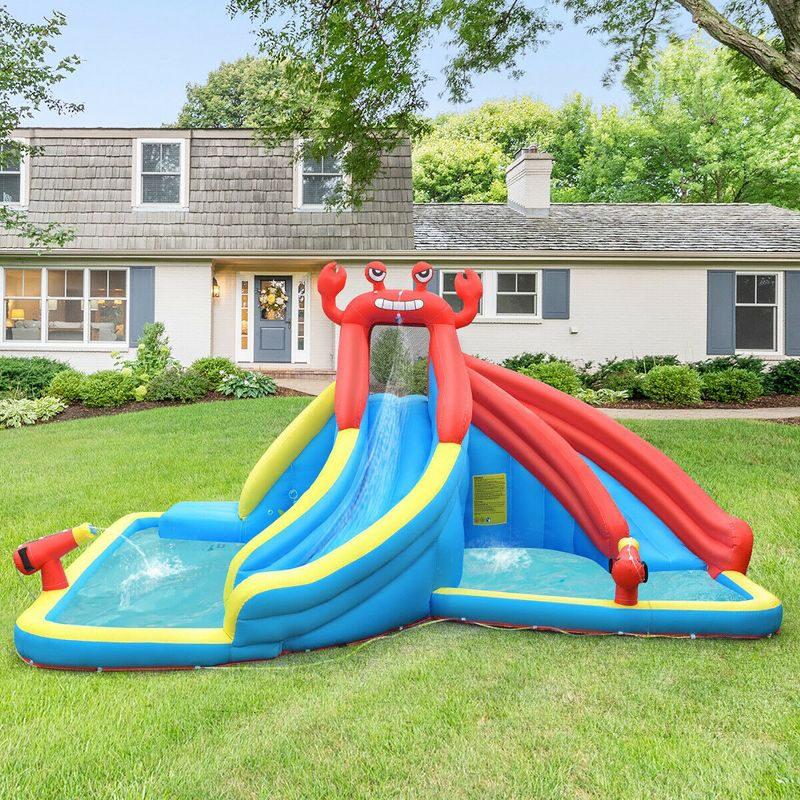 Costway Inflatable Water Slide Crab Dual Slide Bounce House Splash Pool Without Blower, 4 of 11