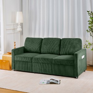 SKRAN Retractable 3 Seater Sofa, Easy To Assemble, Suitable For Living Rooms, Apartments And Flexible Sofas For Small Spaces, Olive Green Corduroy - 1 of 4