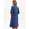 INSPIRE CHIC Women's Puff 3/4 Sleeve Button Up Collar A-Line Swing Ruffle Tiered Midi Denim Dress - 4 of 4