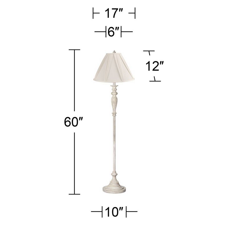 360 Lighting Vintage Chic Floor Lamp 60" Tall Antique White Washed Ivory Pleated Drape Fabric Shade for Living Room Reading Bedroom Office, 3 of 4