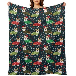 Christmas Corgi Christmas Throw Blanket Soft Fleece Christmas Blanket Cozy Flannel Throw for Couch Bed 60x80 inches - 1 of 1