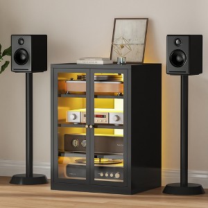 Bekrvio Metal Media Cabinet, 4-Tier Stereo Cabinet with Glass
