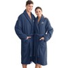 Linum Home Textiles 100% Turkish Cotton Unisex Personalized Herringbone Midnight Blue Bathrobe in White Chancery Font - 2 of 3
