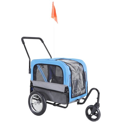 Aosom Elite-Jr Dog Bike Trailer 2-In-1 Pet Stroller Cart Bicycle Wagon Cargo Carrier Attachment for Travel with 360-Degree Swivel Wheels & Large Easy Entry, Blue