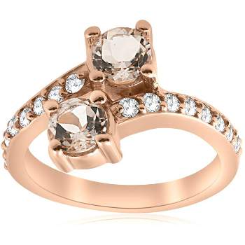 Pompeii3 1 1/2ct Morganite & Diamond 2-Stone Forever Us Engagement Ring 14k Rose Gold