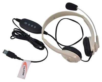 Califone 3064-USB Lightweight On-Ear Stereo Headset with Gooseneck  Microphone, Inline Volume Control, USB Plug, Beige, Each
