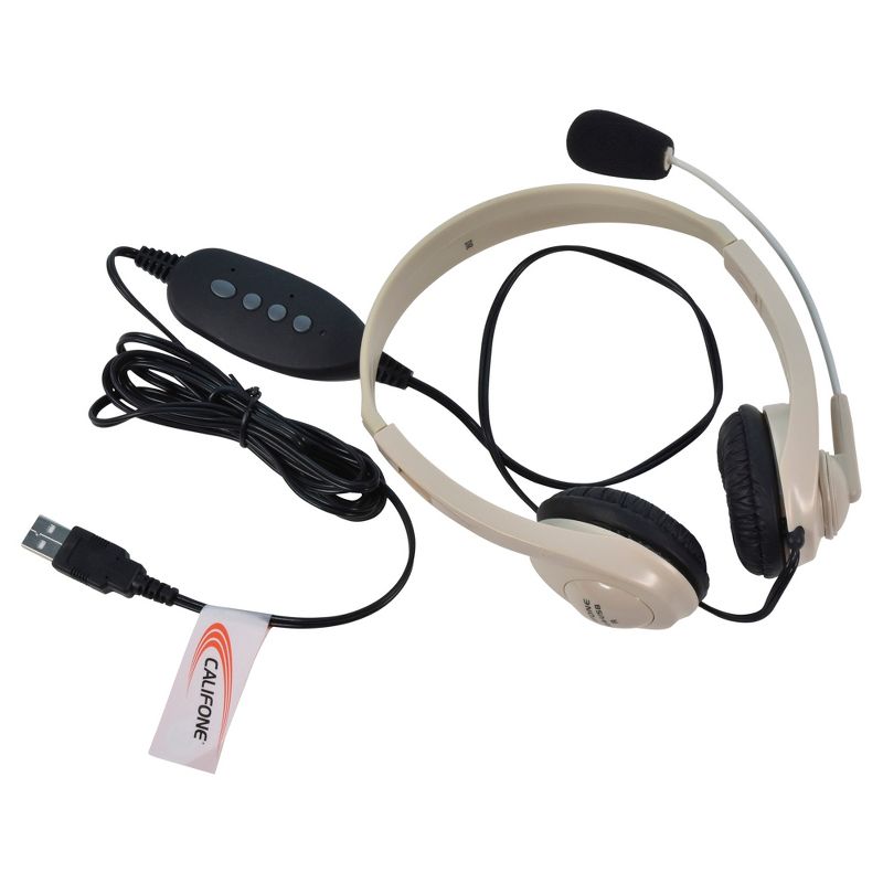Califone 3064-USB Lightweight On-Ear Stereo Headset with Gooseneck Microphone, Inline Volume Control, USB Plug, Beige, Each, 1 of 5