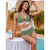 Women  Embroidered Cuff 2 Piece Bikini Sets V Neck Tummy Control High Waisted Swimsuits Bathing Suit with Side Tie Ruched Swimsuit Bottom - 4 of 4
