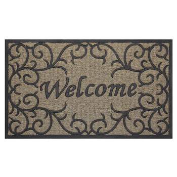 Kate Aurora Welcome Ironwork Designed Coir Bristled Outdoor All Season Welcome Mat With Rubber Trim - 18"x30"