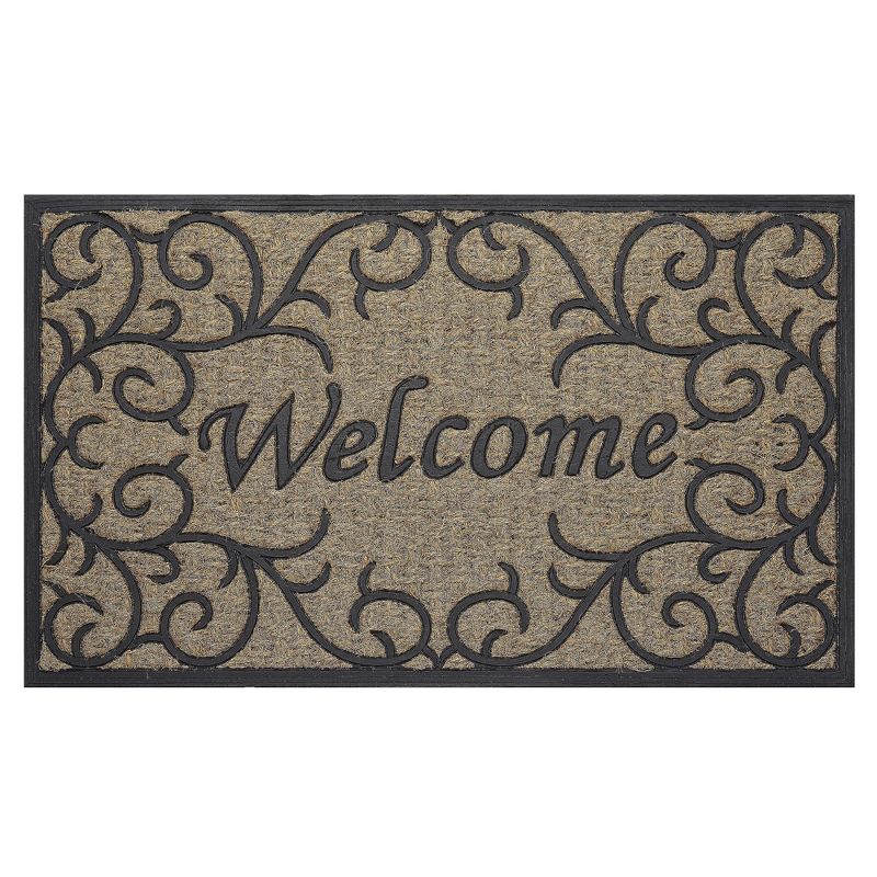 Kate Aurora Welcome Ironwork Designed Coir Bristled Outdoor All Season Welcome Mat With Rubber Trim - 18"x30", 1 of 4
