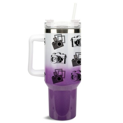 Elanze Designs Vintage Polaroid Camera Pattern 40 oz. Stainless Steel, Large Water Bottle Coffee Mug, Spill & Leak Resistant, Thermal Travel Tumbler