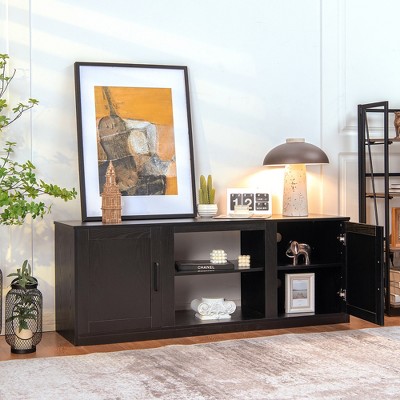 Black Engineered Wood TV Stand with Cabinets and Fireplace Option
