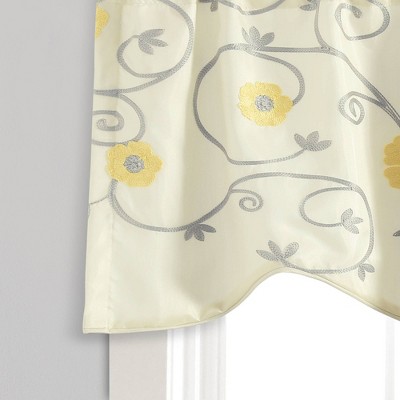 Yellow and Gray Floral Embroidered Scalloped Window Valance