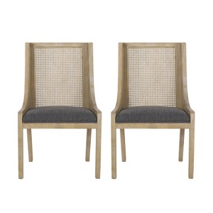 Christopher Knight Home Set of 2 Maurers Cane and Wood Upholstered Dining Chairs Charcoal/Natural - 1 of 4