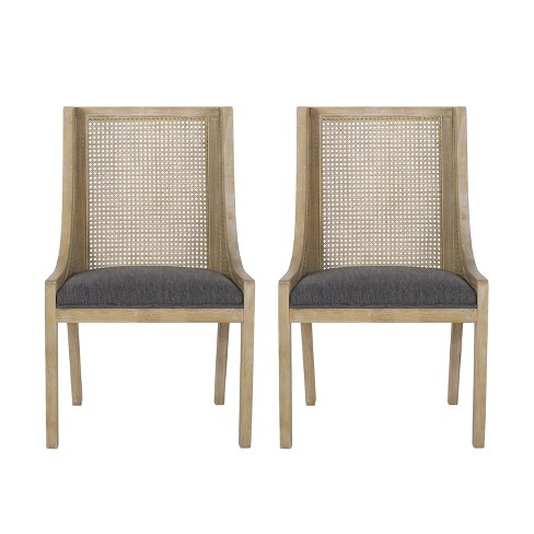 Christopher Knight Home Set of 2 Maurers Cane and Wood Upholstered Dining Chairs Charcoal/Natural - image 1 of 4