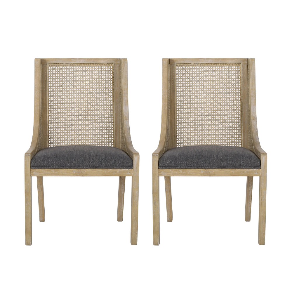 Christopher Knight Home Set of 2 Maurers Cane and Wood Upholstered Dining Chairs Charcoal/Natural