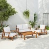 Scott Living Doris 4 Piece Outdoor Rustic Slat Design Acacia Wood Upholstered Seating Set - 2 of 4