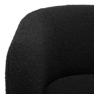 Sammie Black Boucle Barrel Accent Chair with Wood Legs