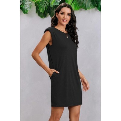 I AM A FASHION JUNKY Round Neck Solid Sleeveless Shirt Dress