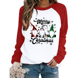 Coolmee Women's Merry Christmas Sweatshirts Funny Sweatshirt Cute Long Sleeve Xmas Holiday Tree Graphic Pullover Top - 1 of 4