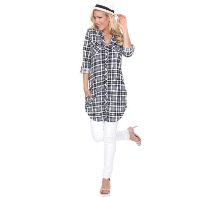 Women's Piper Stretchy Plaid Tunic with Pockets - White Mark