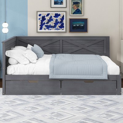 Bellemave Rustic Twin Size Daybed Frame with Storage Drawers, Wood Daybed Twin Size with Storage for Living Room,Bedroom Guest Room,Grey