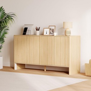 58" Fluted Sideboard Buffet Cabinet, Storage Cabinet with 4 Fluted Doors and Adjustable Shelves, Wood Credenzat Coffee Bar Console Table - 1 of 4