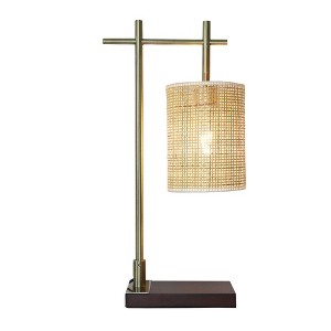 Bamboo Lampshade Table Lamp – Dark Brown & Bronze Finish, Nordic Warm Bedside & Study Desk Light, 110V Plug-In - 1 of 4