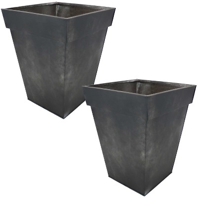 Sunnydaze Modern Decorative Indoor/Outdoor Galvanized Steel Planters for Planting Flowers, Plants, and Herbs - 13.75" Square - Charcoal - 2-Pack