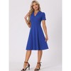 INSPIRE CHIC Women's Vintage Flat Collar V Neck Short Sleeve Belted 1950s Flare Dress - 4 of 4