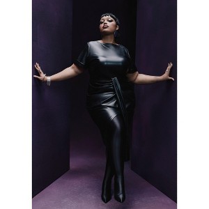 ELOQUII Faux Leather Tie Detail Dress - 1 of 3