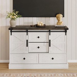 Farmhouse 4 Drawer Dresser for Bedroom, 45" Wood Dressers with Sliding Barn Doors, TV Stand with Large Drawers & Bar Handles - 1 of 4