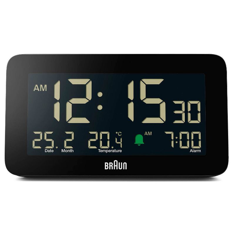 Braun Digital Alarm Clock with Date/Month/Temperature Display Black, 1 of 17