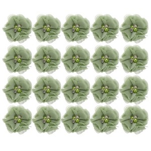 Unique Bargains Artificial Rhinestone Chiffon Flower Heads 20 Pcs Light Green - 1 of 4