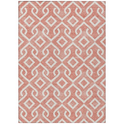 Salmon And Ivory Geometric Washable Indoor Outdoor Area Rug